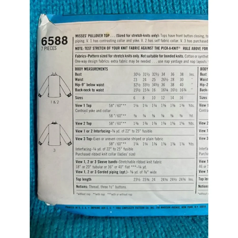 Simplicity 6588 pattern polo top size 10 12 14